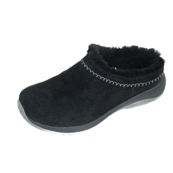 Merrell Encore Ice 5 Fur Lined Women’s Black Suede Slip On Shoes 8.5 W - Picture 1 of 12
